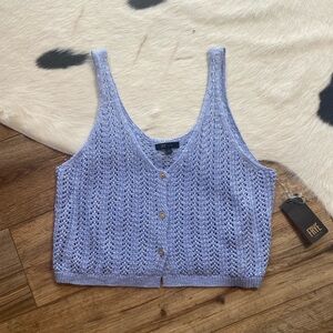 Frye Button-Up Pointelle Crochet Crop Tank Top